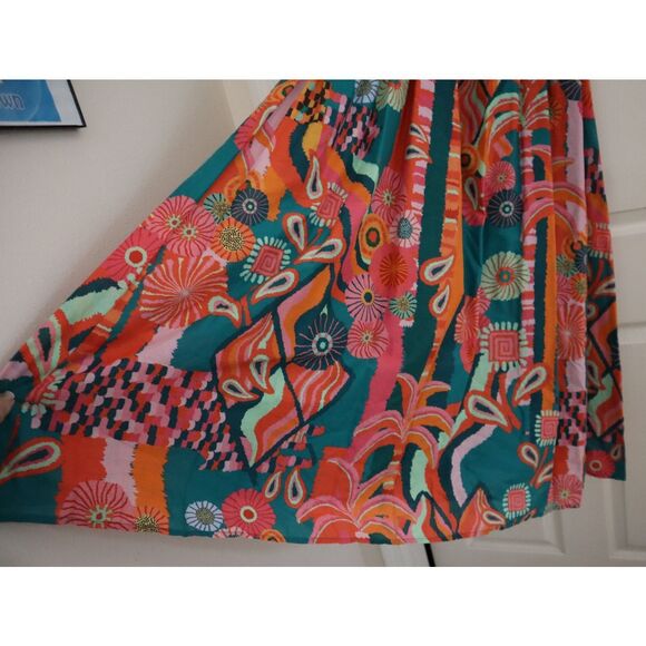 Farm Rio x Anthropologie Women's Sz XXS Multi Pleated Palm Midi Dress - Picture 9 of 16